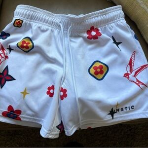 Kinetic Men's White Athletic Shorts with Colorful Floral Pattern